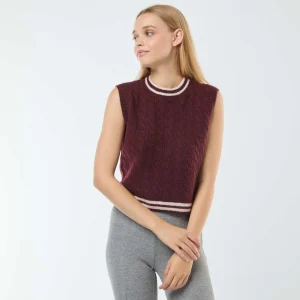 Pull sans manches torsadé BORDEAUX