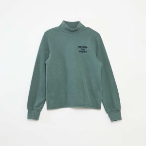 Sous pull avec broderie en coton uni VERT