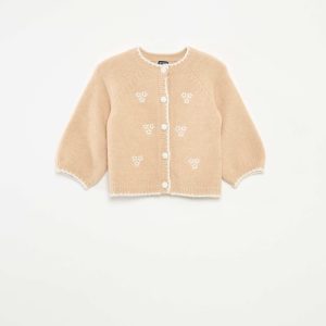 Gilet col rond avec fleurs brodées BLANC