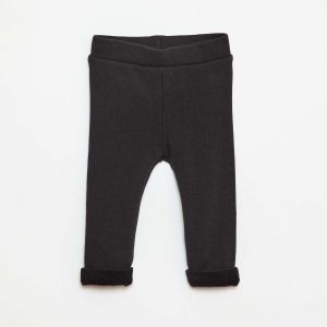 Legging tricot gratté en coton uni NOIR