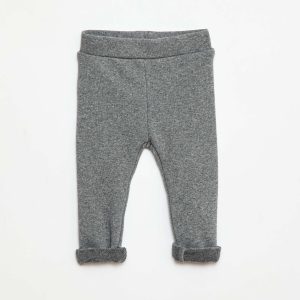 Legging tricot gratté en coton uni GRIS