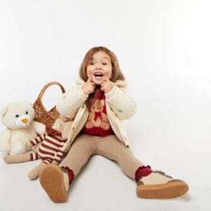 Legging tricot gratté en coton uni BEIGE