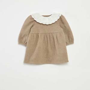 Robe interlock avec grand col gaze de coton BEIGE