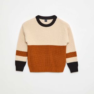 Pull tricoté en color block BEIGE