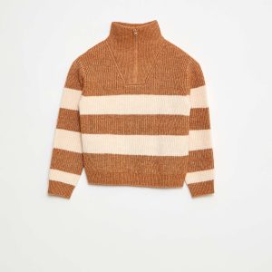 Pull chaud rayé MARRON