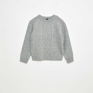 Pull col rond chaud uni GRIS