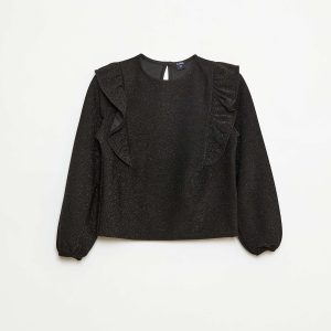 T-shirt brillant manches longues NOIR