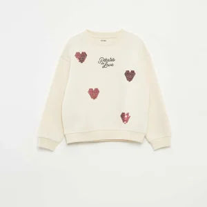 Sweat en molleton avec animation strass BLANC