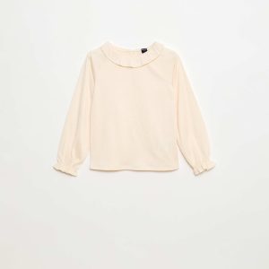 T-shirt à collerette en maille gaufrée à paillette BLANC
