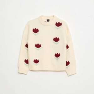 Pull col rond à motif ROSE