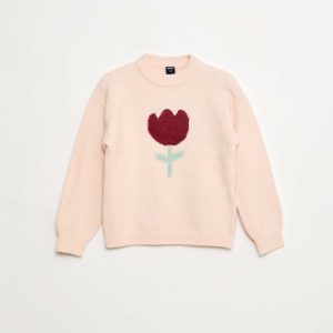 Pull col rond à motif BLEU