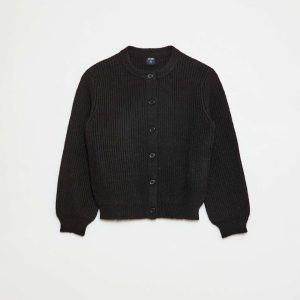 Gilet en maille tricot grosse jauge uni NOIR