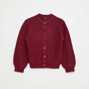 Gilet en maille tricot grosse jauge uni ROUGE