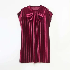 Robe en maille velvet avec gros nœud ROUGE