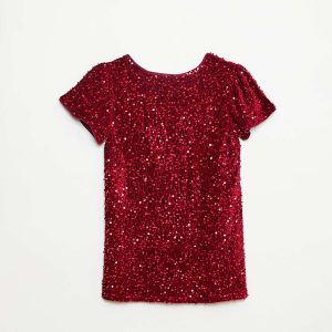 Robe courte velours avec sequins ROUGE