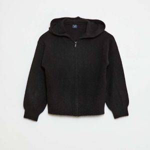 Gilet à capuche en maille chinée NOIR