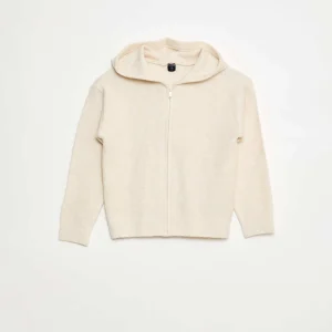 Gilet à capuche en maille chinée BEIGE