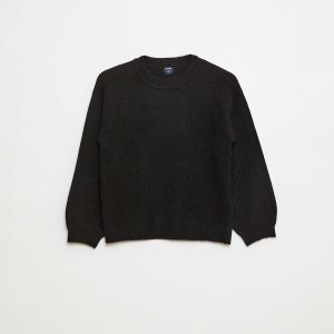 Pull en maille uni à col rond NOIR