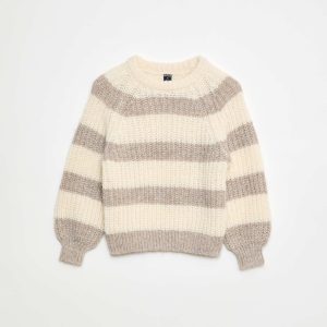 Pull épais en maille rayée BEIGE