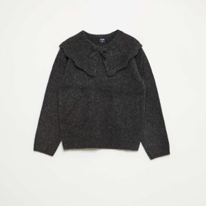 Pull en maille avec collerette amovible GRIS