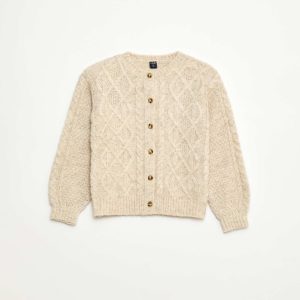 Gilet en maille torsadée avec ouverture boutonnée GRIS