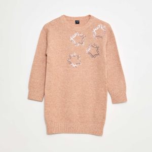 Robe tricot avec étoiles en sequins ROSE