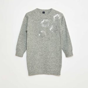 Robe tricot avec étoiles en sequins GRIS