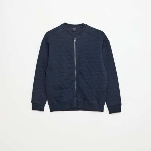 Sweat zippé quilté en coton uni BLEU