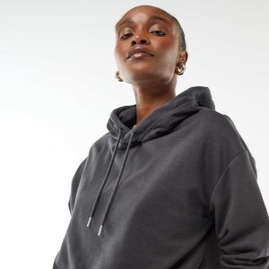 Sweat à capuche uni en coton NOIR