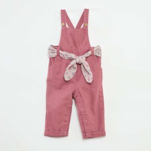 Salopette longue en twill avec ceinture en gaze de coton VIOLET