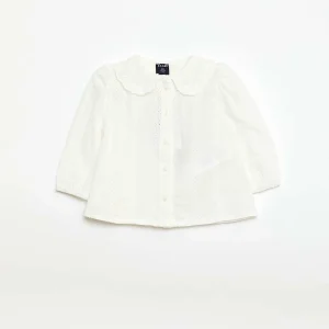 Blouse en voile de coton avec broderies BLANC