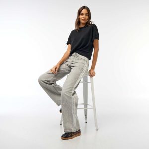 Jean baggy avec bandes argentées GRIS