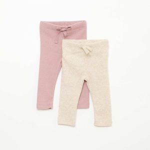 Lot de 2 leggings en maille doudou BEIGE/ROSE