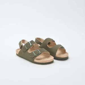 Sandales plates en suédine ajustables KAKI