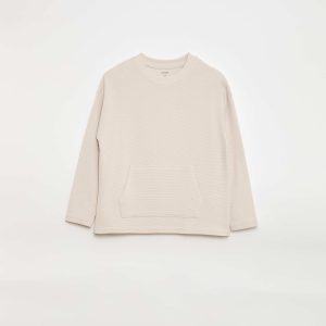 T-shirt avec poche kangourou en maille Ottoman BLANC