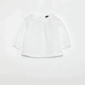 Blouse en dobby avec ouverture boutonnée au dos BLANC