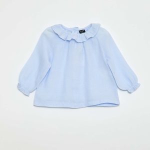 Blouse en dobby avec ouverture boutonnée au dos BLEU