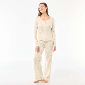 Pyjama long maille pointelle - 2 pièces BLANC