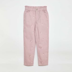Pantalon en denim coupe mom à motif ROSE