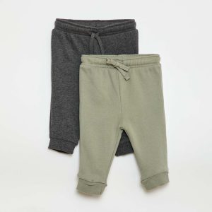 Lot 2 pantalons jogging en french terry VERT/GRIS