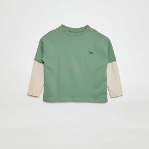 T-shirt effet 2-en-1 à manches longues BLEU