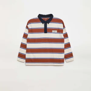 Polo à rayures en maille jersey à manches longues BEIGE