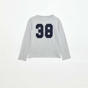 T-shirt imprimé fantaisie à manches longues GRIS