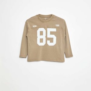 T-shirt à manches longues style sport américain BEIGE