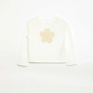 T-shirt manches longues avec animation brodée devant BLANC