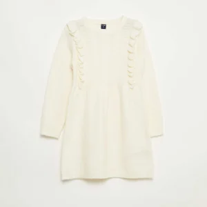 Robe pull avec maille ajourée et volants BLANC