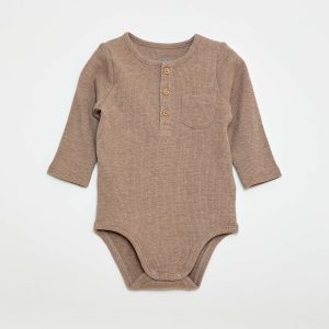 Body manches longues maille gaufrée MARRON