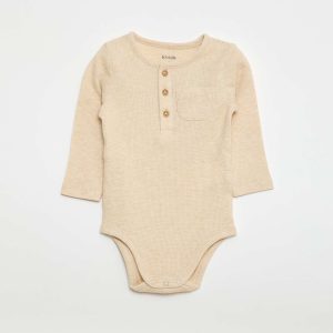 Body manches longues maille gaufrée BEIGE