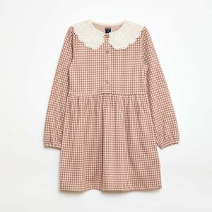Robe en maille jacquard avec col claudine BEIGE