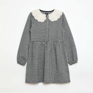 Robe en maille jacquard avec col claudine NOIR